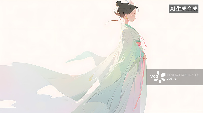 【AI数字艺术】清新古风美女肖像插画图片素材