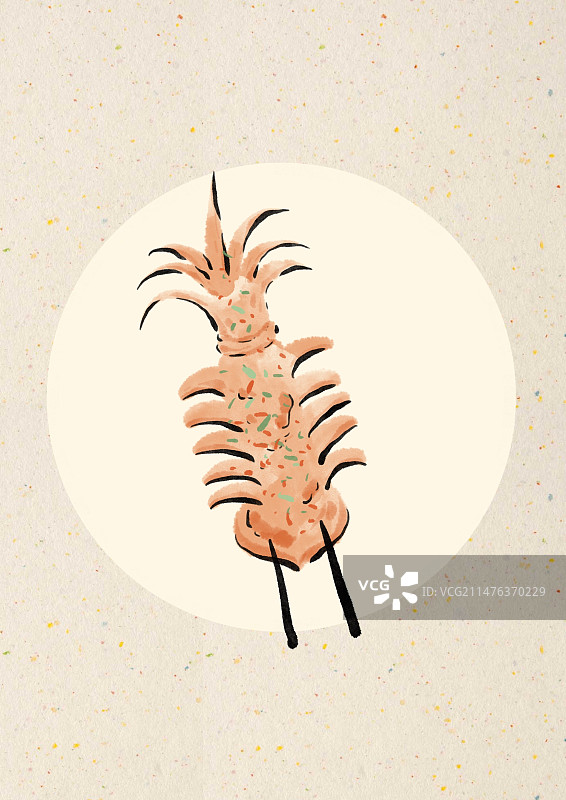 水墨风海南美食插画-轰炸大鱿鱼图片素材