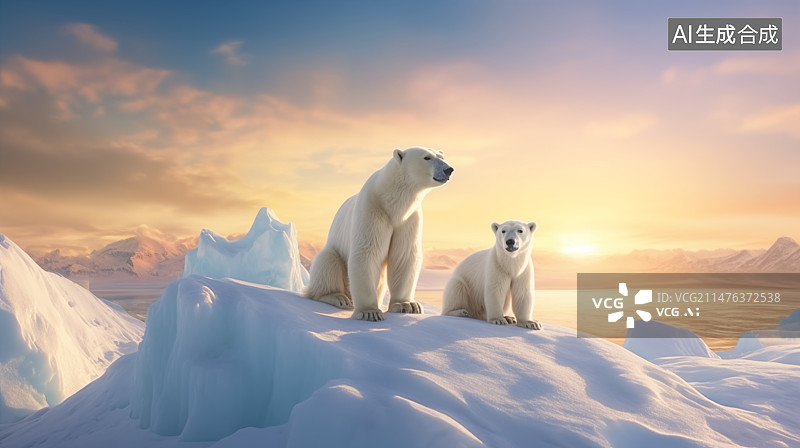 【AI数字艺术】动物主题：北极熊和熊宝宝图片素材