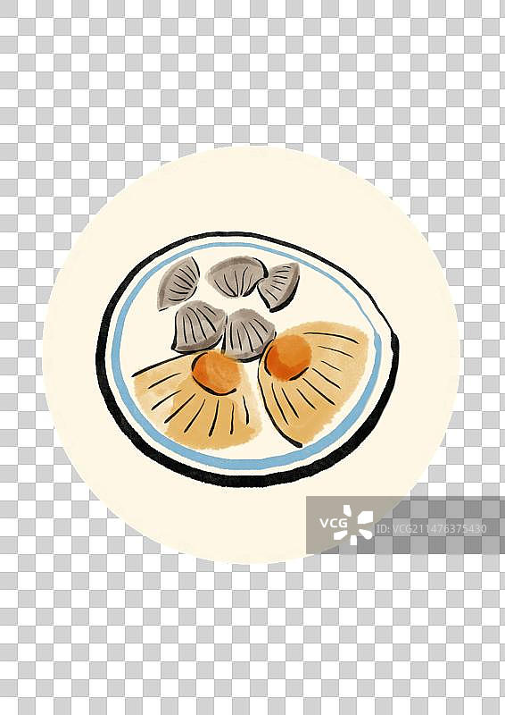 水墨风海南美食插画元素-血蛤拼扇贝图片素材