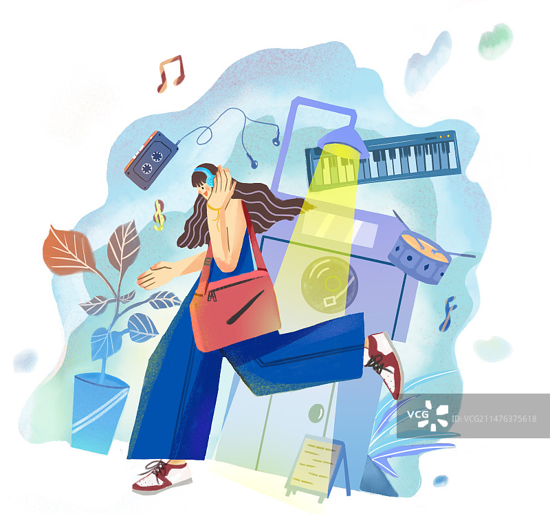 奔跑中的音乐女孩图片素材