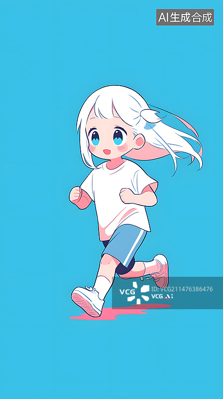 【AI数字艺术】可爱跑步女孩插画图片素材