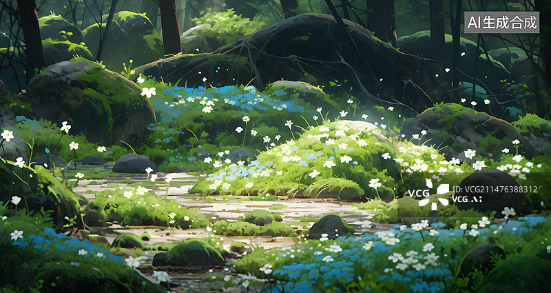 【AI数字艺术】草地道路插画图片素材