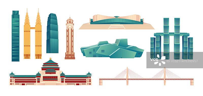 国风重庆印象城市地标建筑矢量插画建筑群图片素材