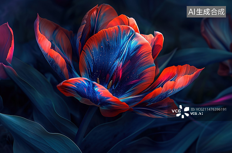 【AI数字艺术】黑色背景下的红花特写镜头图片素材