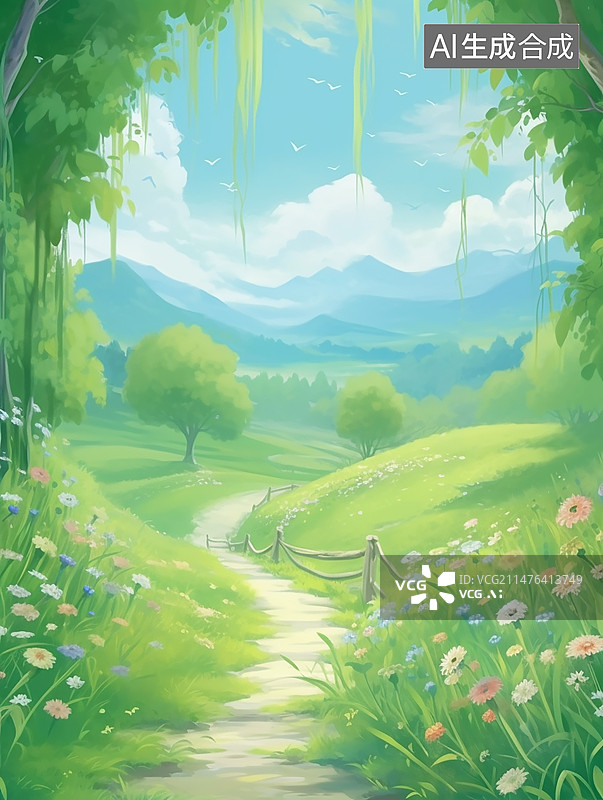 【AI数字艺术】小清新乡间小道图片素材