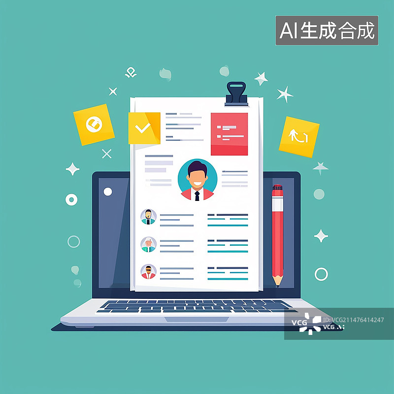 【AI数字艺术】白领上班族面试求职简历插画图片素材