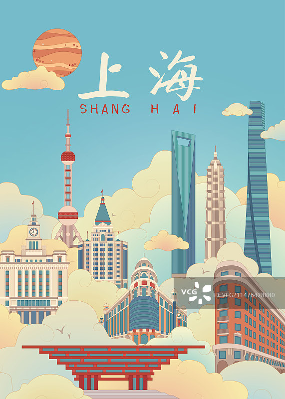 上海地标建筑插画图片素材