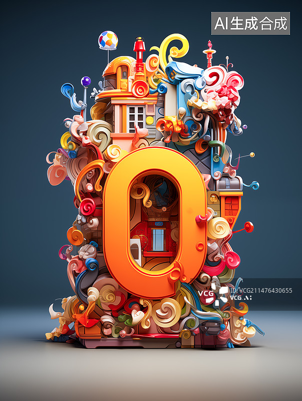 【AI数字艺术】阿拉伯数字0立体模型图片素材