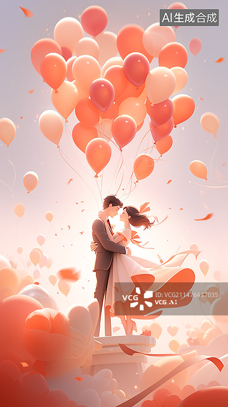 【AI数字艺术】情人节214浪漫气球情侣图片素材