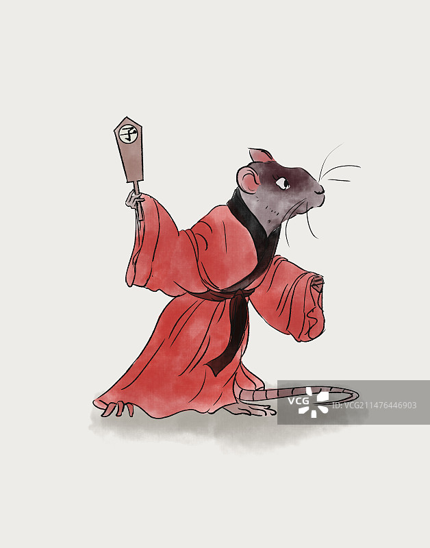 中国风新中式古风古典传统文化十二生肖子鼠老鼠耗子鼠年古装复古怀旧创意小动物插画图片素材