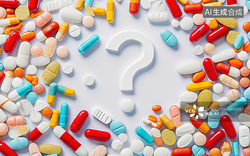 【AI数字艺术】白色背景上彩色药物的高角度视图图片素材