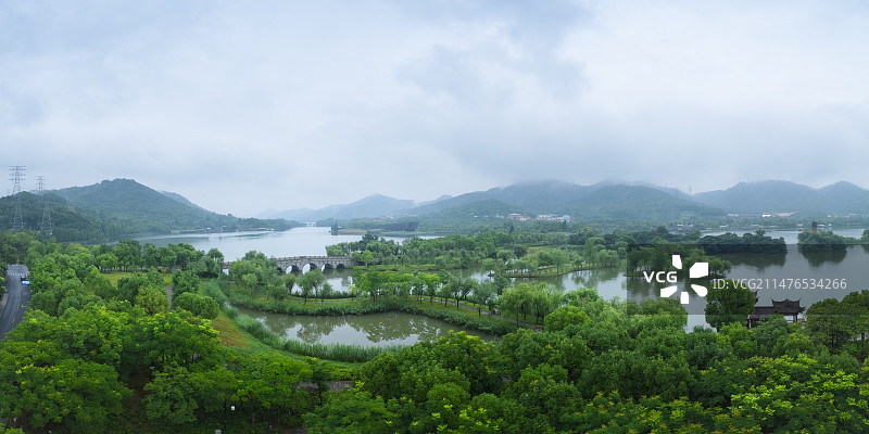 杭州湘湖景区自然风景航拍图片素材