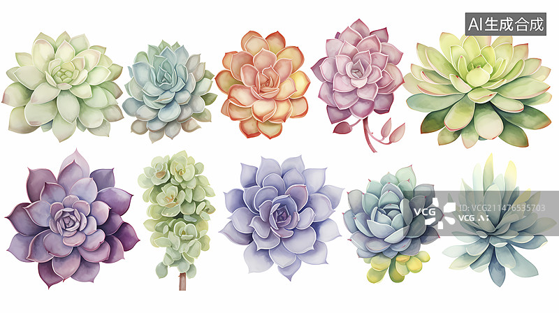 【AI数字艺术】数码复古水彩多肉植物抽象图形海报网页PPT背景图片素材
