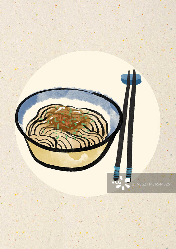 水墨风武汉美食插画-热干面图片素材