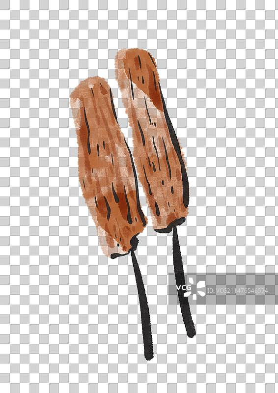 水墨风武汉美食插画元素-鸭脖图片素材