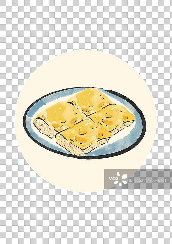 水墨风武汉美食插画元素-三鲜豆皮图片素材