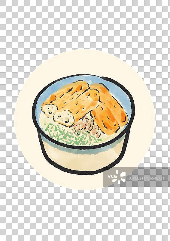 水墨风武汉美食插画元素-糊汤粉图片素材