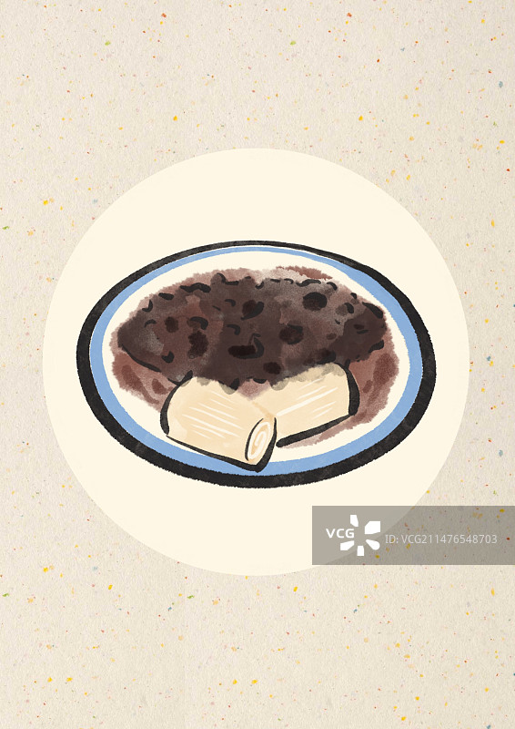 水墨风济南美食插画-葱烧海参图片素材