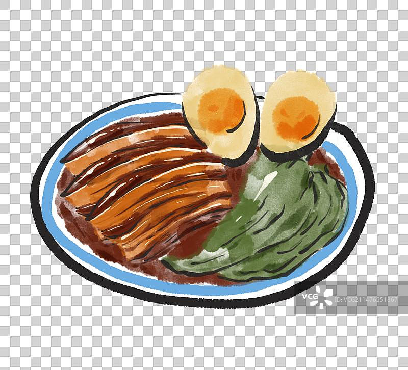 水墨风济南美食插画元素-把子肉图片素材