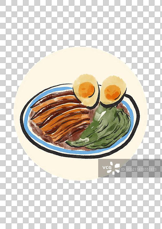 水墨风济南美食插画元素-把子肉图片素材