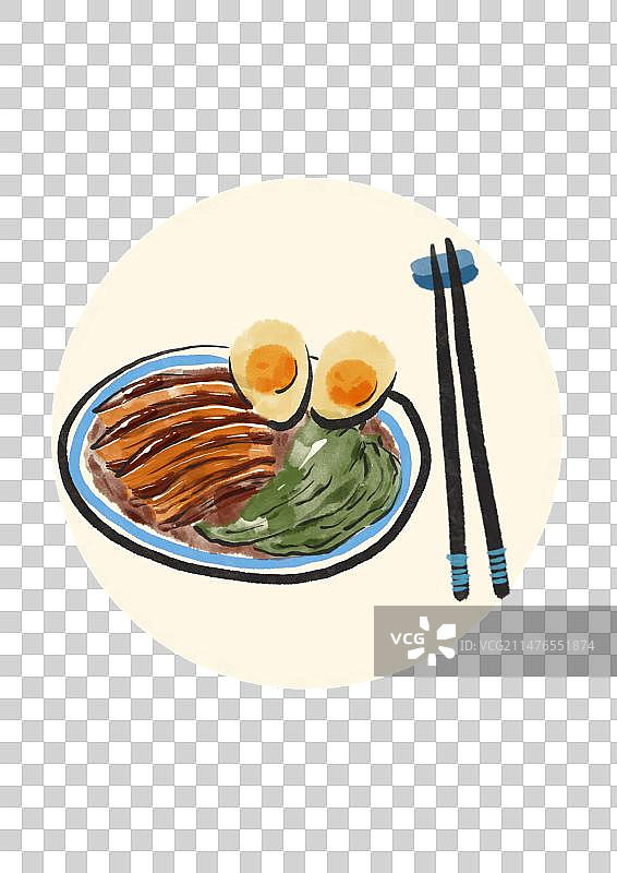水墨风济南美食插画元素-把子肉图片素材