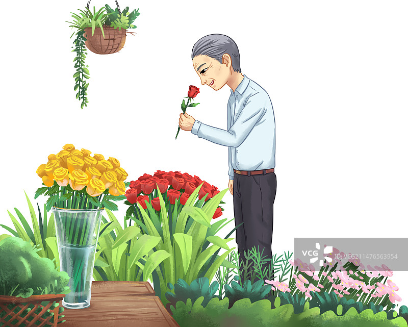 老人买花图片素材