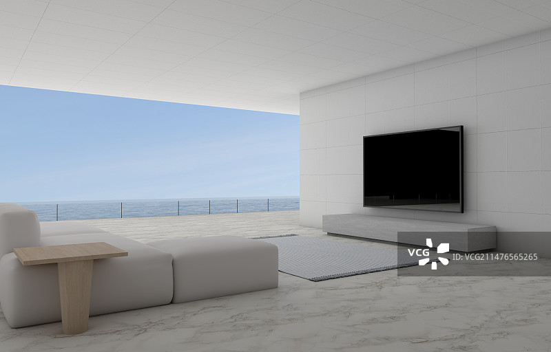 白色海景房客厅图片素材