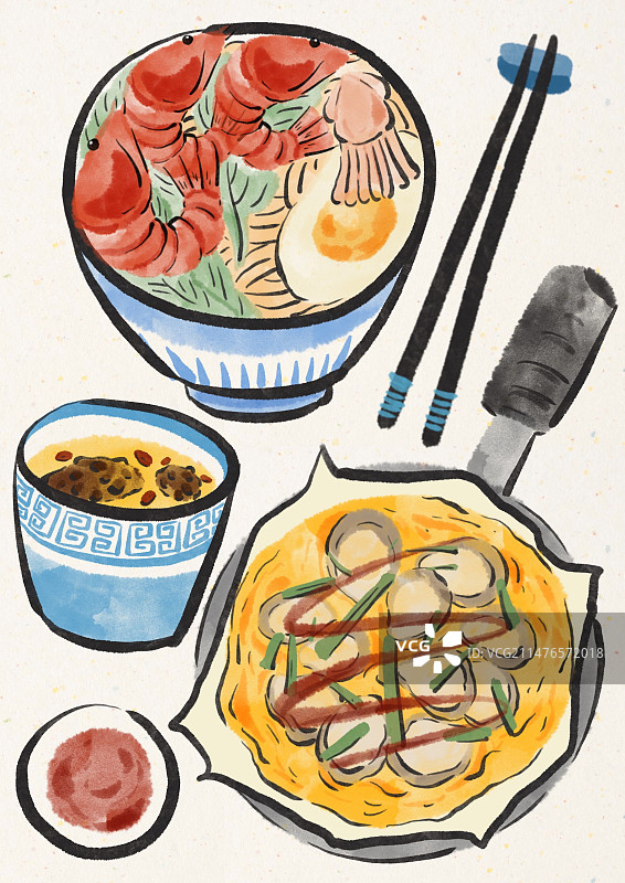 水墨风厦门美食插画图片素材