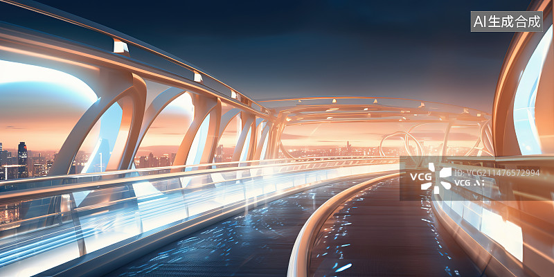 【AI数字艺术】城市风光地标建筑高架道路图片素材