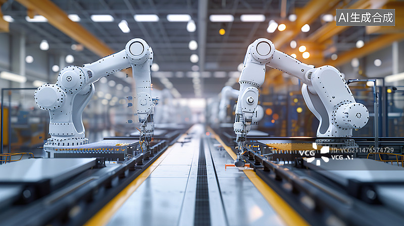 【AI数字艺术】未来装配制造工厂中的智能机械臂图片素材