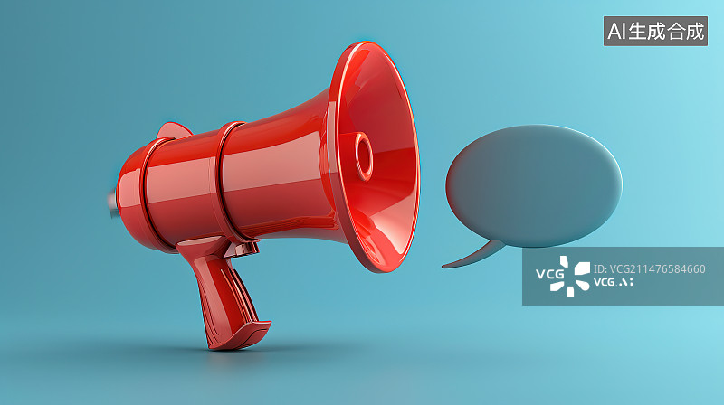 【AI数字艺术】蓝色背景下红色扩音器的高角度视图图片素材