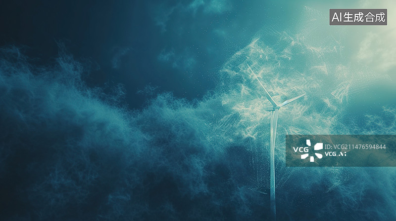 【AI数字艺术】发光风力发电风车3D透明科技感背景元素微观世界里的发光粒子图片素材