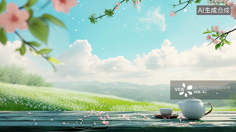 【AI数字艺术】春天的茶园图片素材