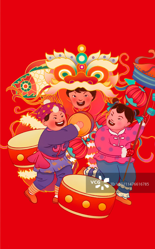 新年舞龙舞狮插画图片素材