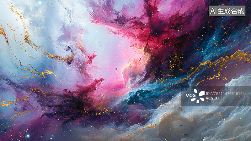 【AI数字艺术】抽象星空金色蓝色紫色水彩画背景图片素材