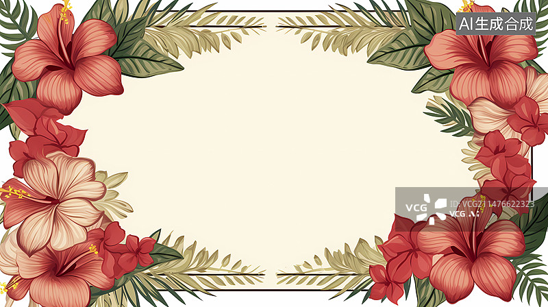 【AI数字艺术】数码复古水彩夏威夷热带花卉装饰抽象图形海报网页PPT背景图片素材