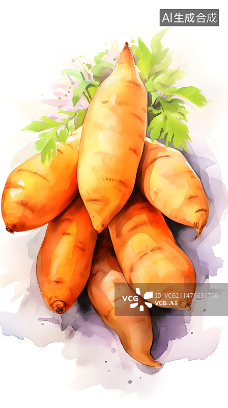 【AI数字艺术】写实水彩风格插画红薯地瓜图片素材