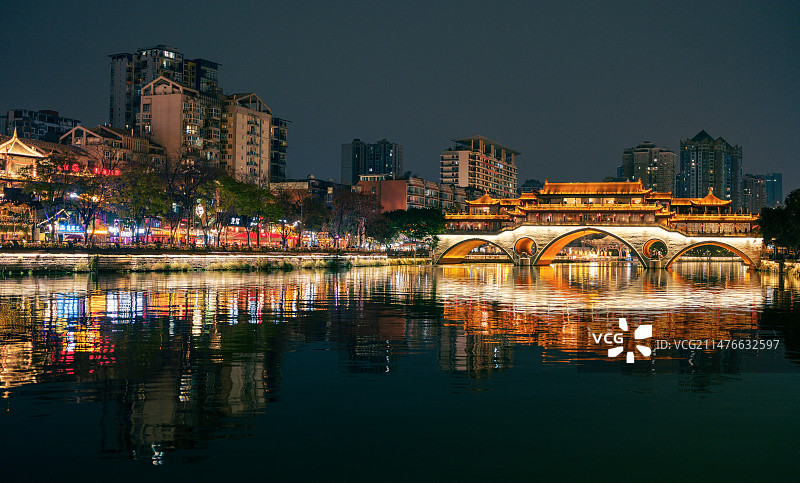 成都安顺廊桥夜景图片素材