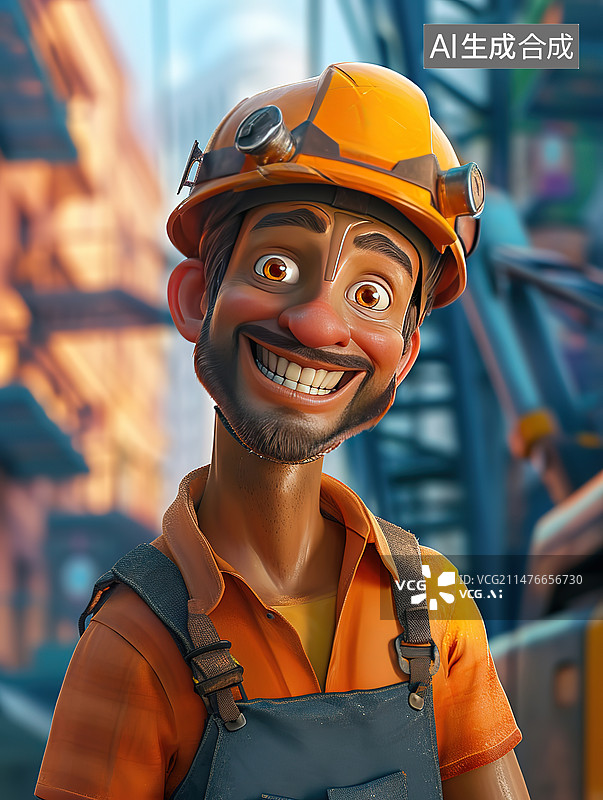 【AI数字艺术】微笑的工程师站在施工现场的肖像图片素材