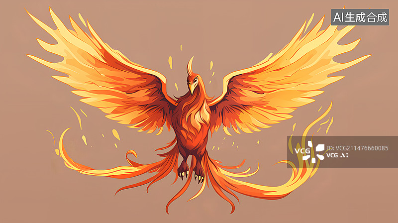 【AI数字艺术】凤凰简约扁平插画图片素材