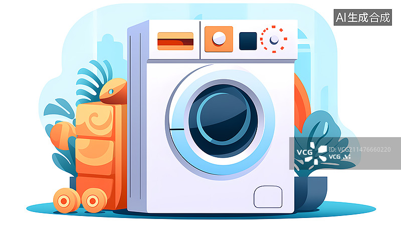 【AI数字艺术】洗衣机扁平简约插画图片素材