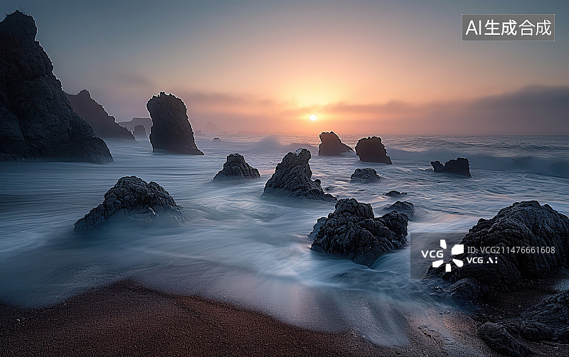 【AI数字艺术】日落时的海景图片素材