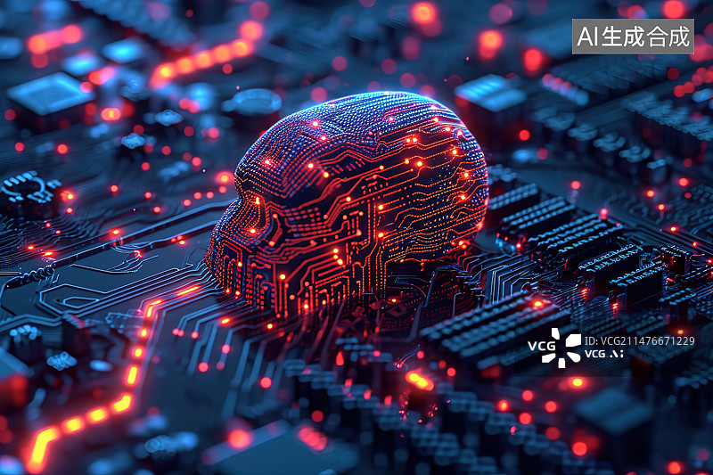 【AI数字艺术】计算机芯片上的网络连接插头特写图片素材