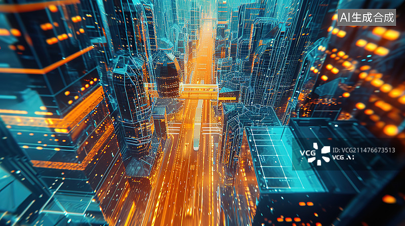【AI数字艺术】城市建筑与道路夜景图片素材