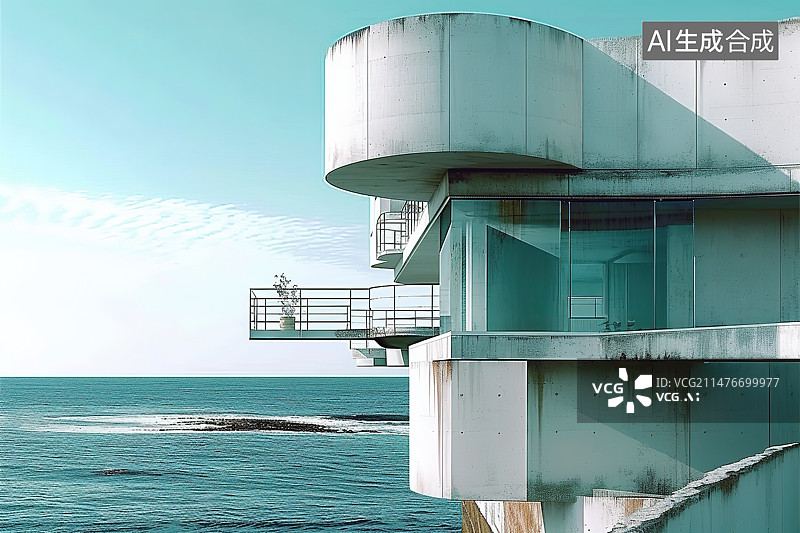 【AI数字艺术】海景和建筑物顶空全景图片素材