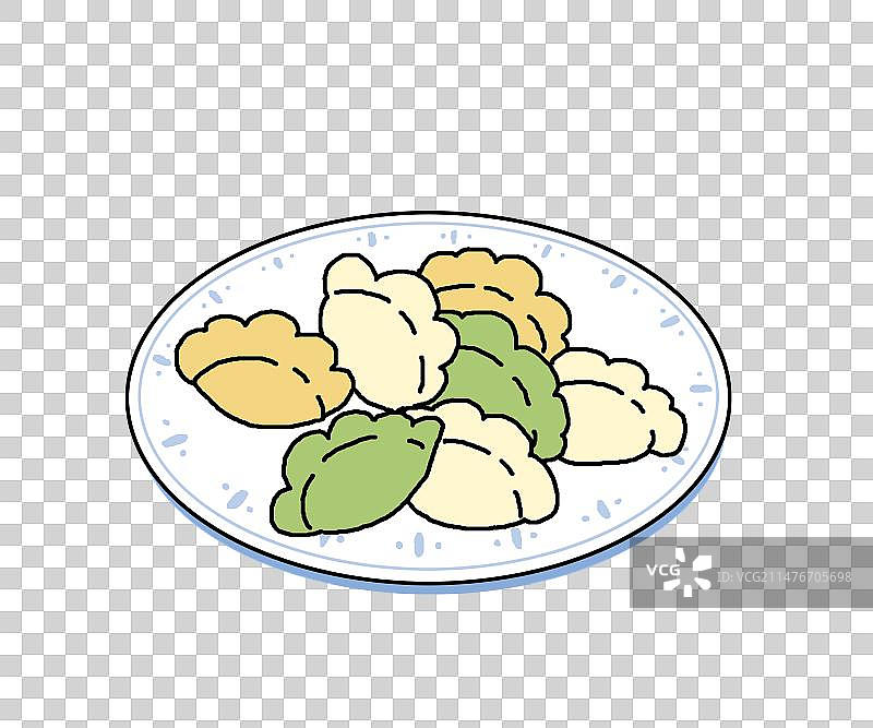 盘子里的三色饺子插画图片素材