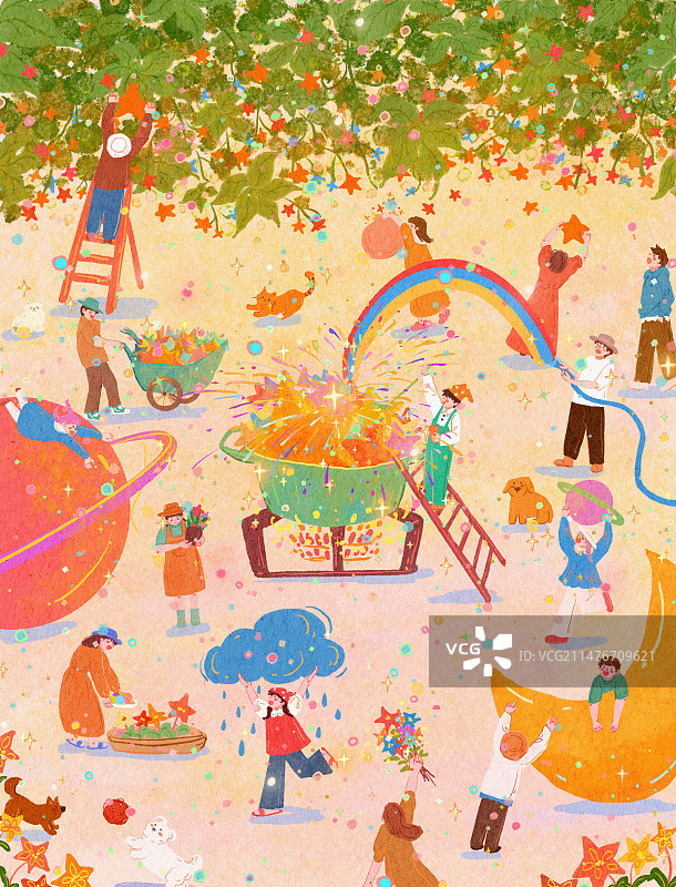 大家一起户外活动采摘星星图片素材