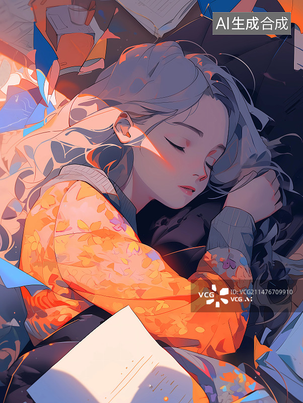 【AI数字艺术】加班熬夜看文档学习睡着图片素材