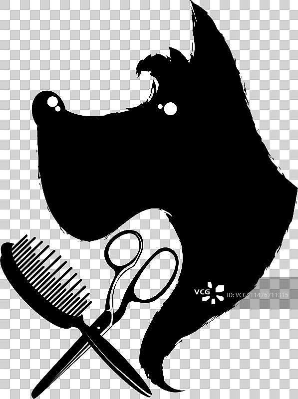 黑色小狗、剪刀和梳子图片素材